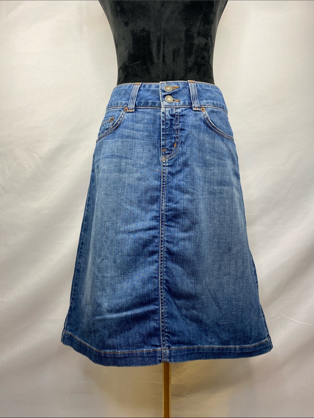 Vintage Y2K Red Engine Americana Denim Knee Length A-Line Skirt Size 28